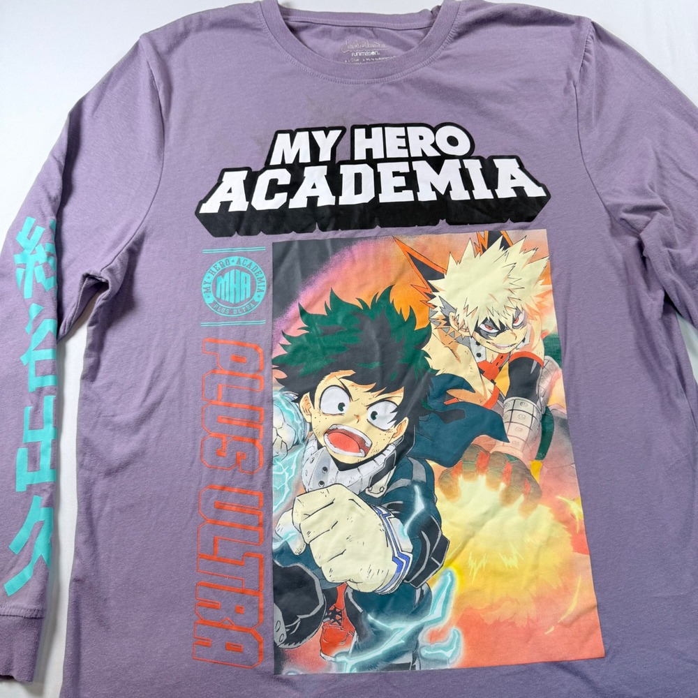 My Hero‎ Academia Long Sleeve Shirt Mens L Purple Anime Deku Bakugo Graphic